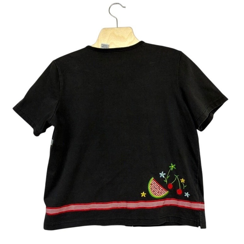 Onque Casuals Embroidered Picnic Shirt Women's M Novelty Fruit Button‎ Top - Picture 2 of 5